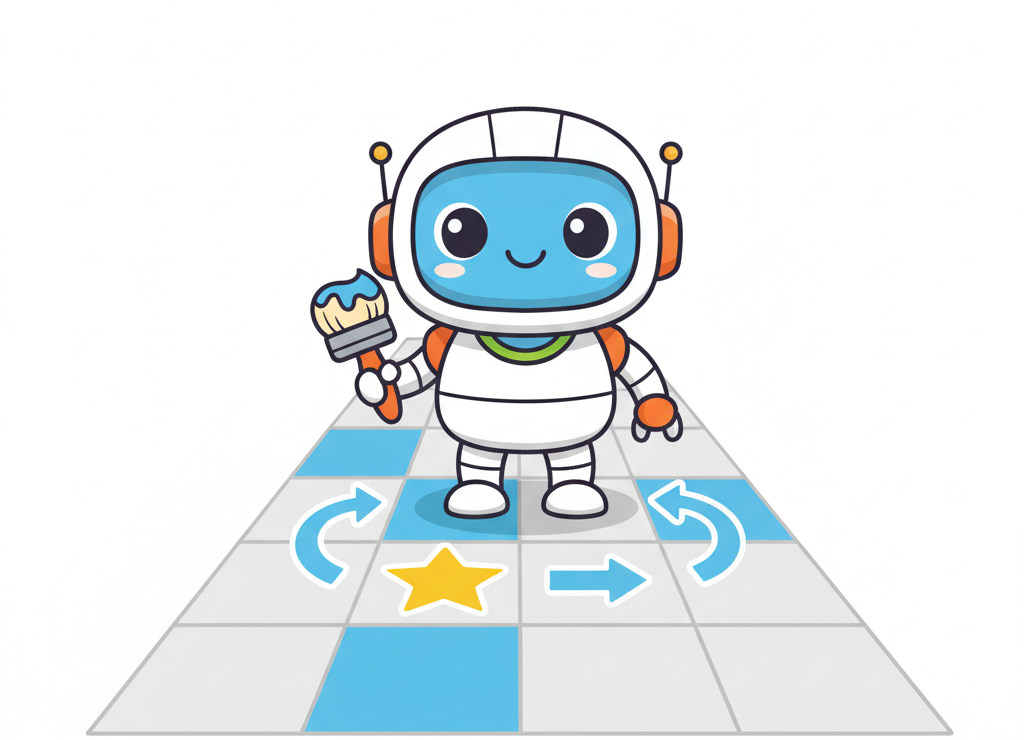 Робот последовательно закрашивает клетки коридора