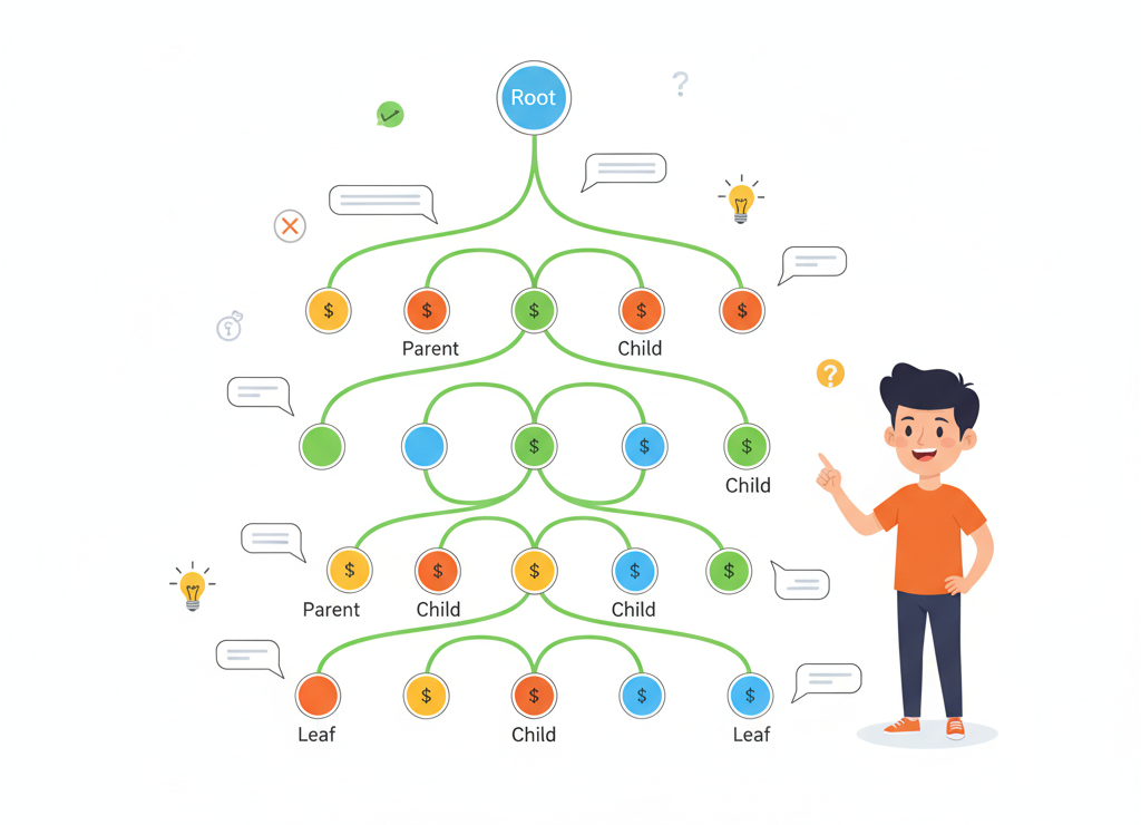 Дерево вариантов для трёхзначных чисел из цифр 1 и 2