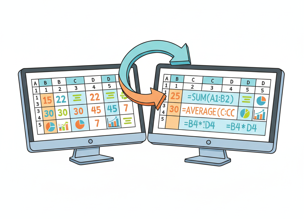Можешь видеть либо результаты, либо формулы — переключайся как удобно!